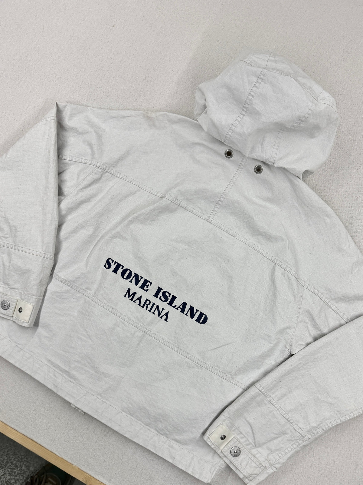 Stone Island SS24 Marina Raw Plated Linen Jacket — detail