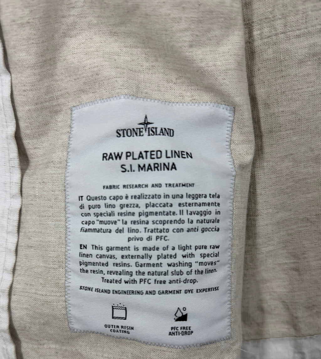 Stone Island SS24 Marina Raw Plated Linen Jacket — detail