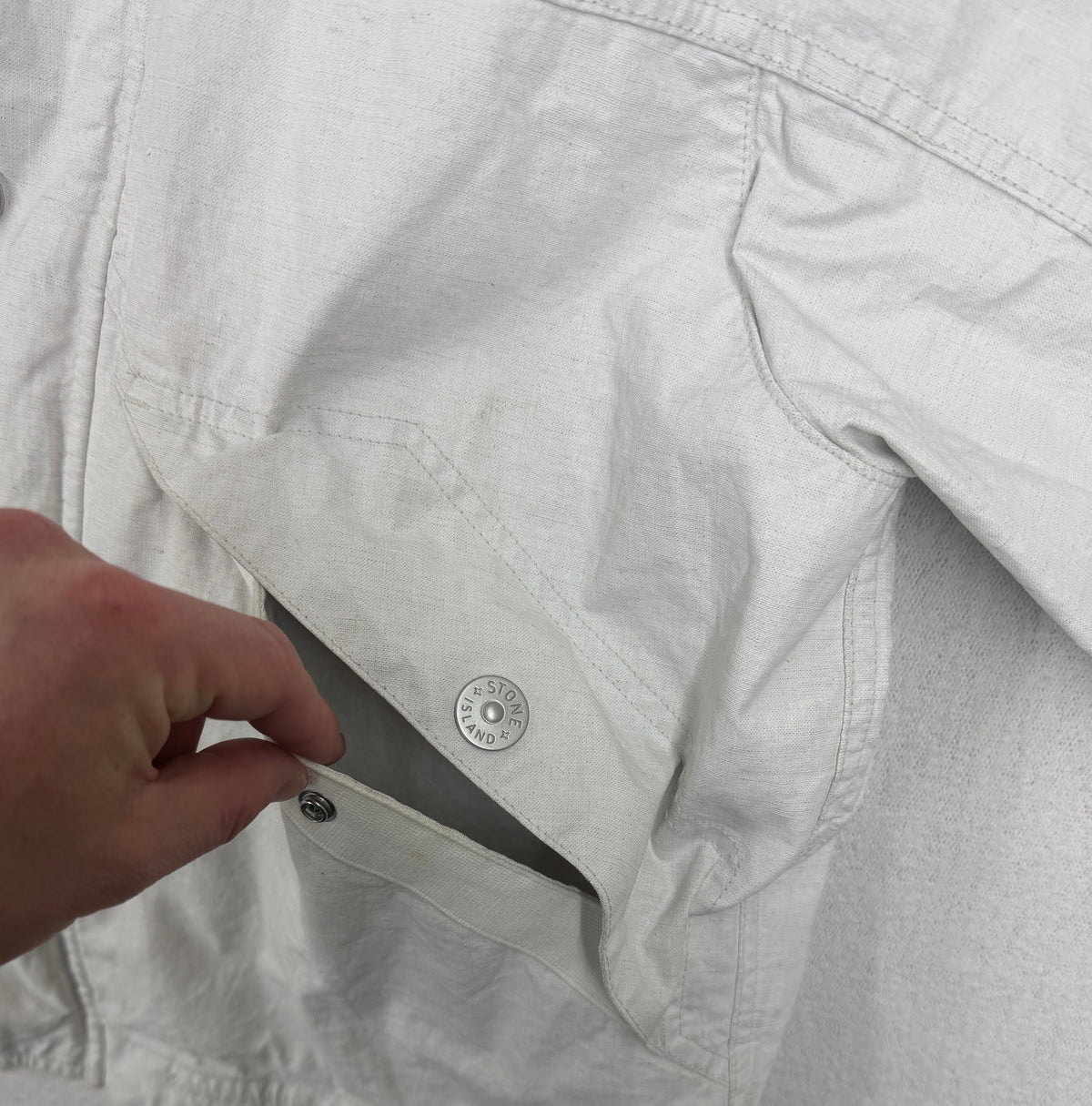 Stone Island SS24 Marina Raw Plated Linen Jacket — detail