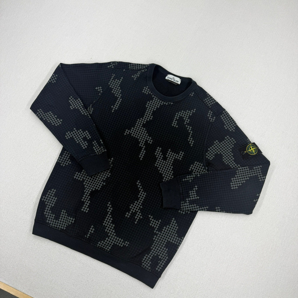 Stone Island AW17 Check Grid Camo Crewneck Sweatshirt — detail