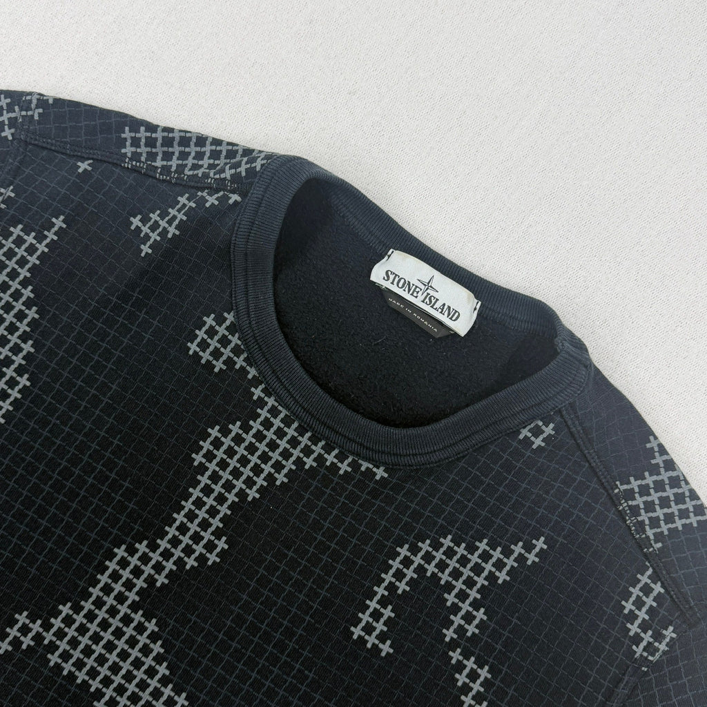 Stone Island AW17 Check Grid Camo Crewneck Sweatshirt — detail