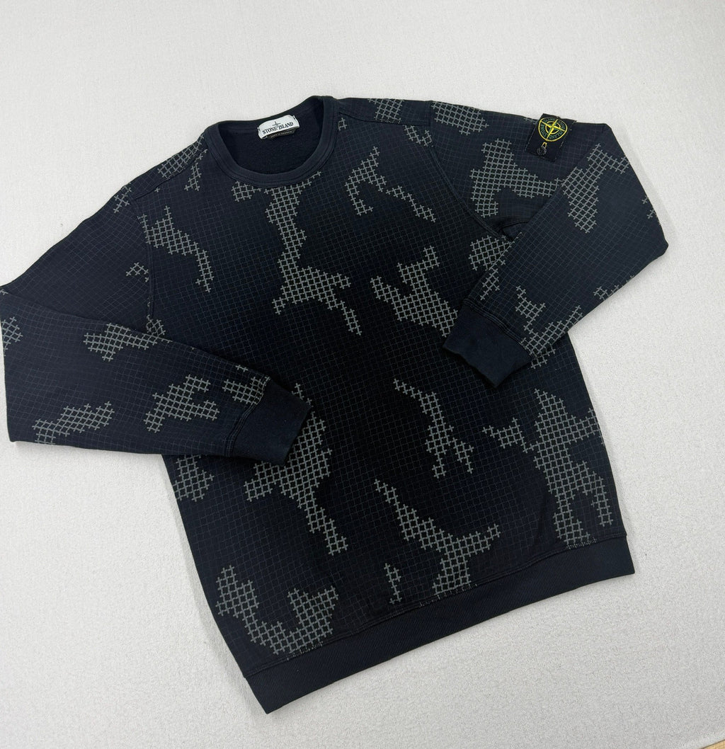 Stone Island AW17 Check Grid Camo Crewneck Sweatshirt — detail
