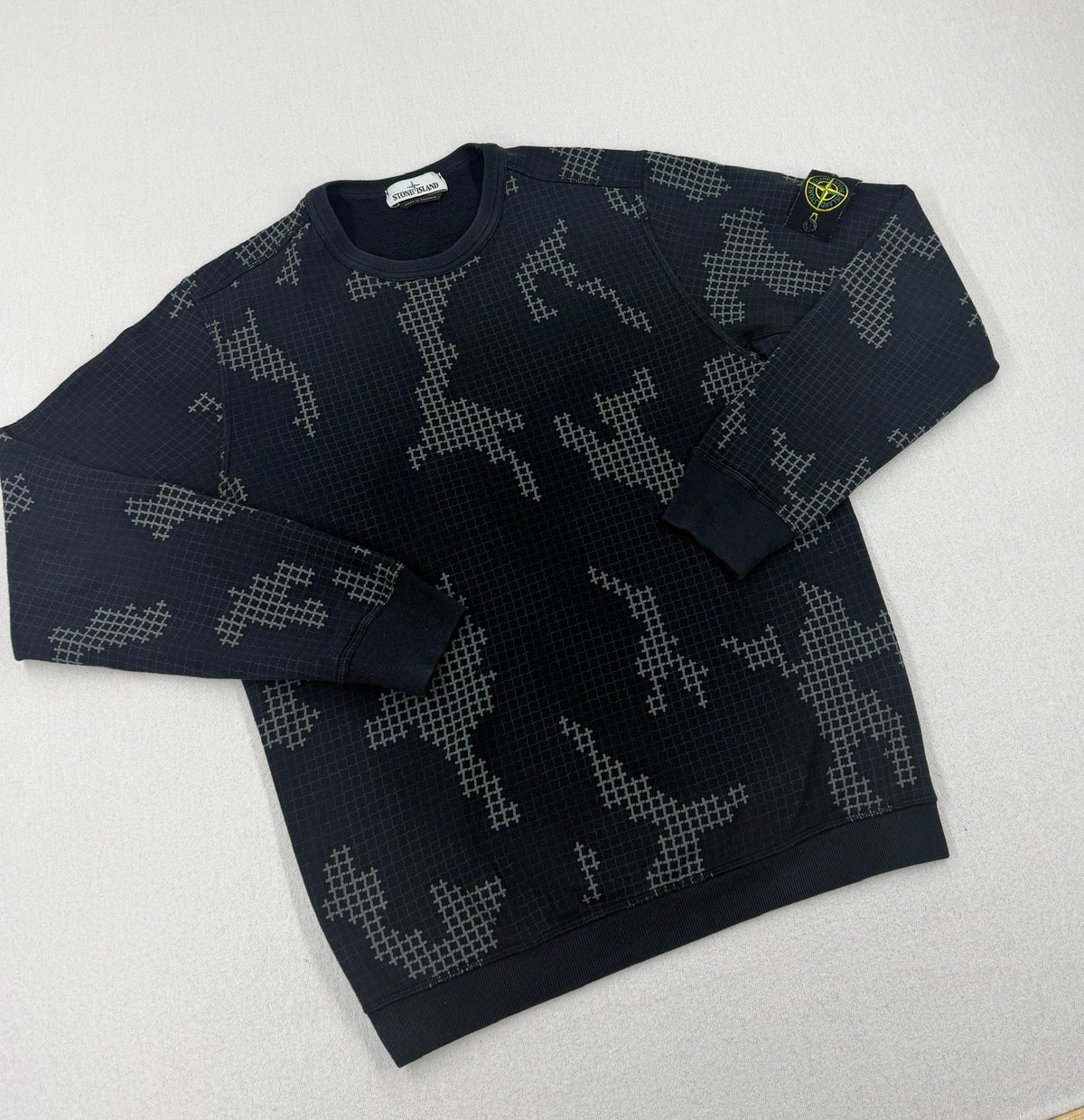 Stone Island AW17 Check Grid Camo Crewneck Sweatshirt — detail