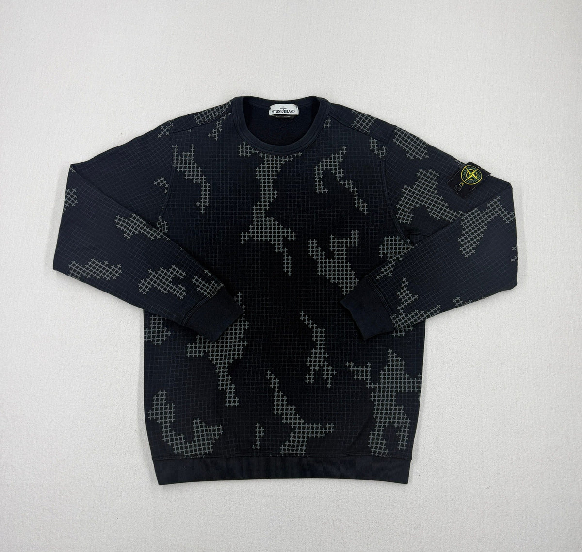 Stone Island AW17 Check Grid Camo Crewneck Sweatshirt — front