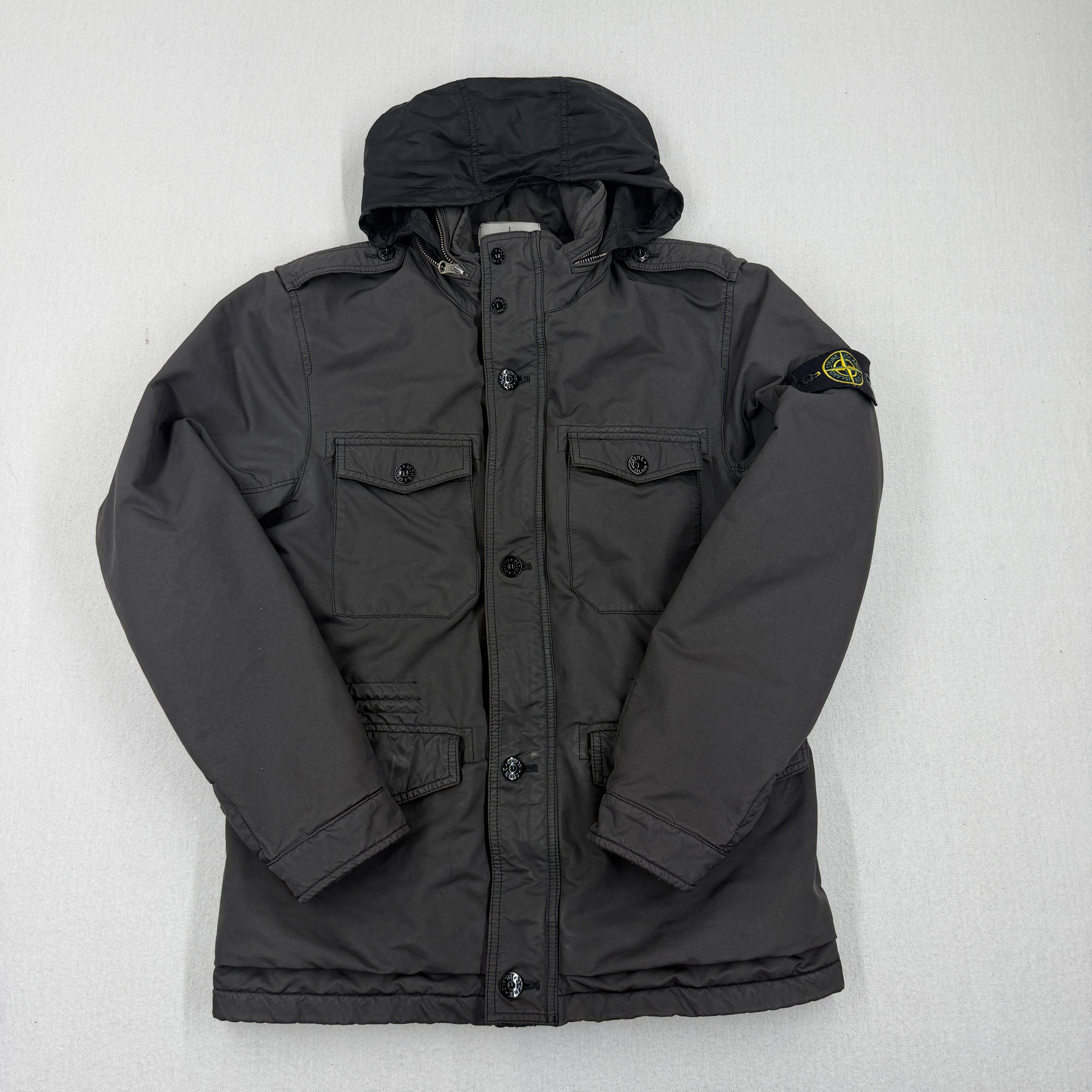 Stone Island David-TC M-65 Field Jacket front, hood up
