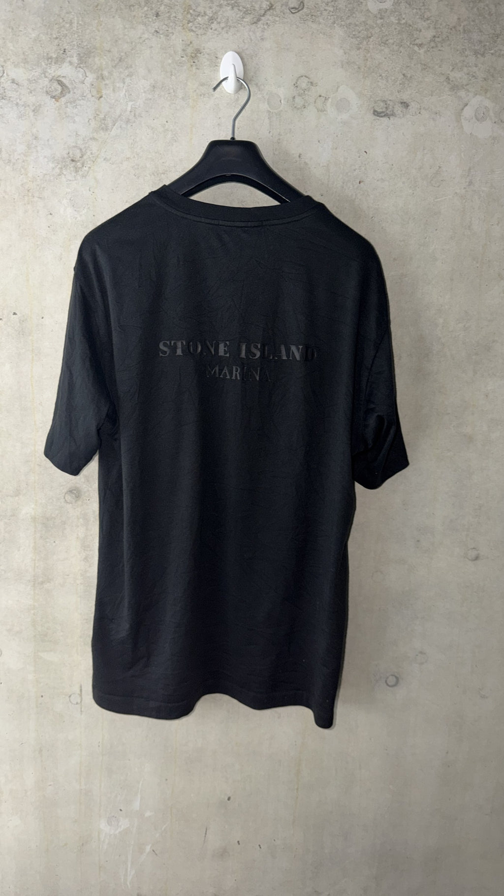 Black Stone Island Marina t-shirt back with tonal STONE ISLAND MARINA print