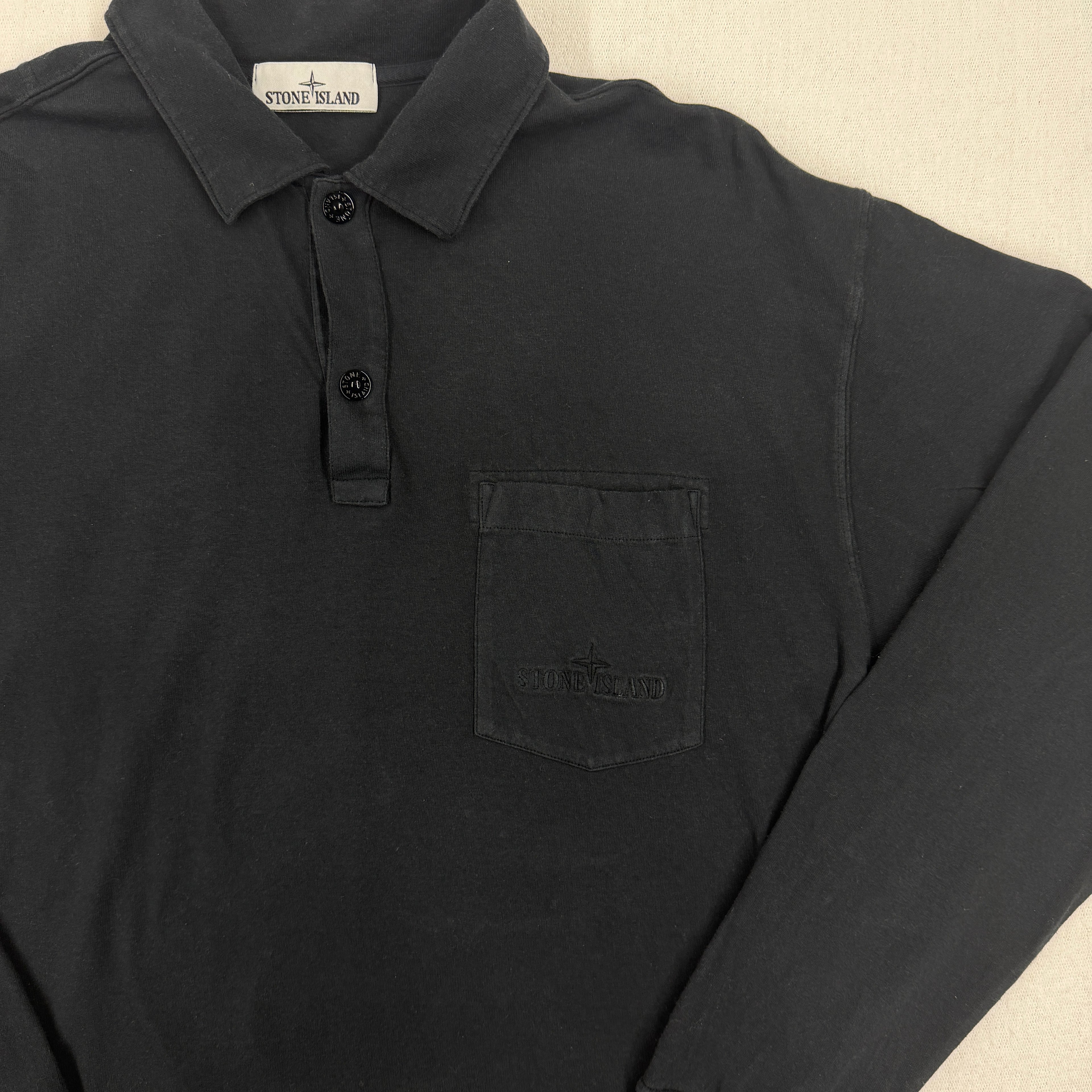 Stone Island Long Sleeve Polo with Tonal Pocket Embroidery - Large