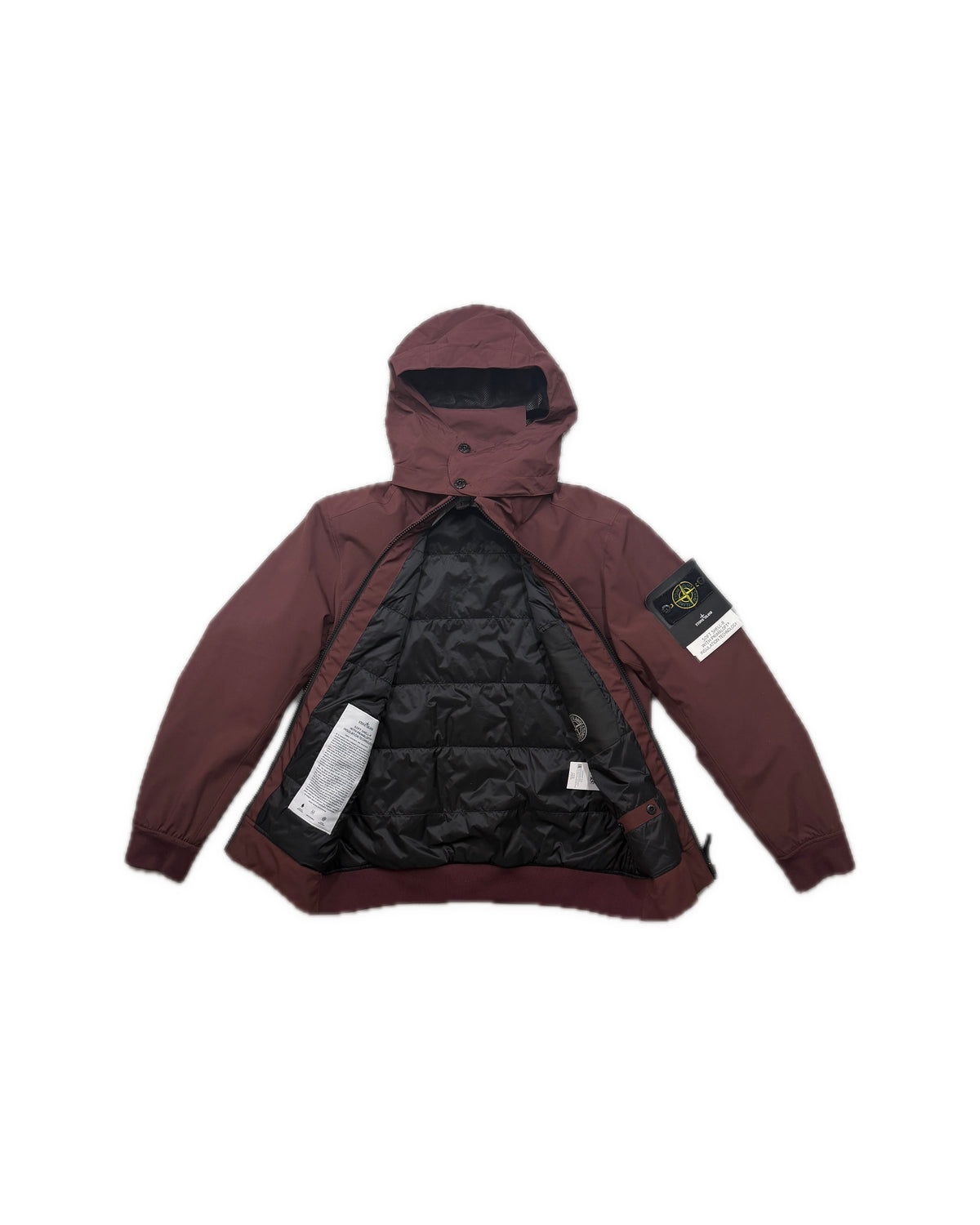 Stone Island AW19 Soft Shell-R PrimaLoft jacket in burgundy, open interior view