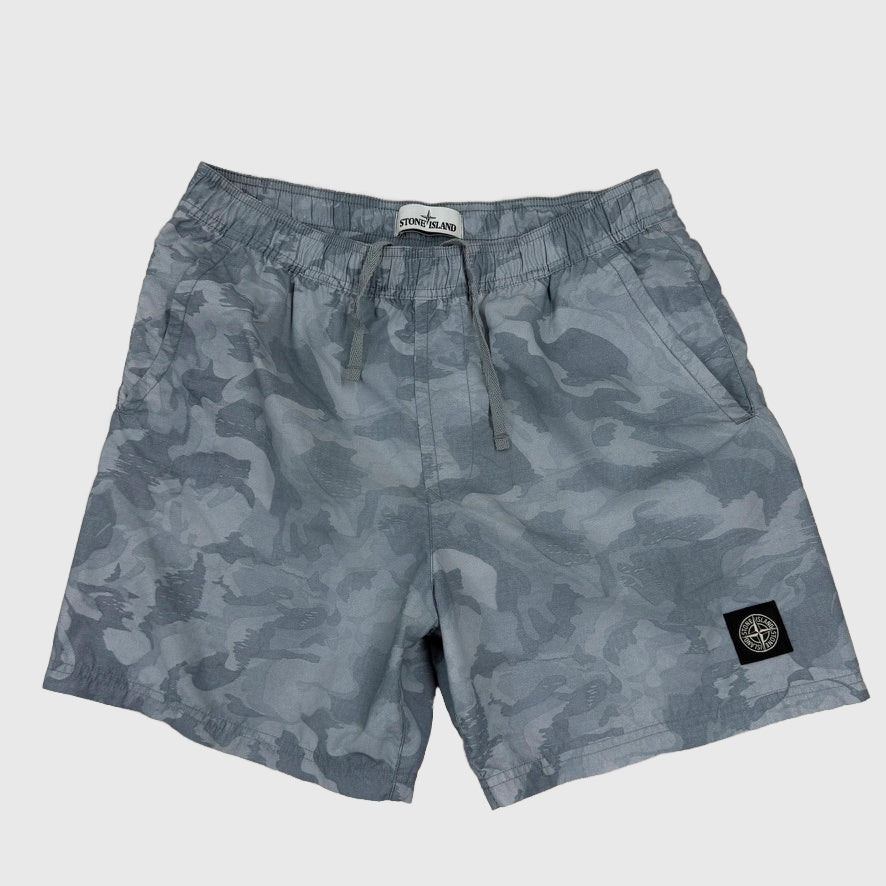 Stone Island Camo Swim Shorts Grey Camo Size Medium - front view
