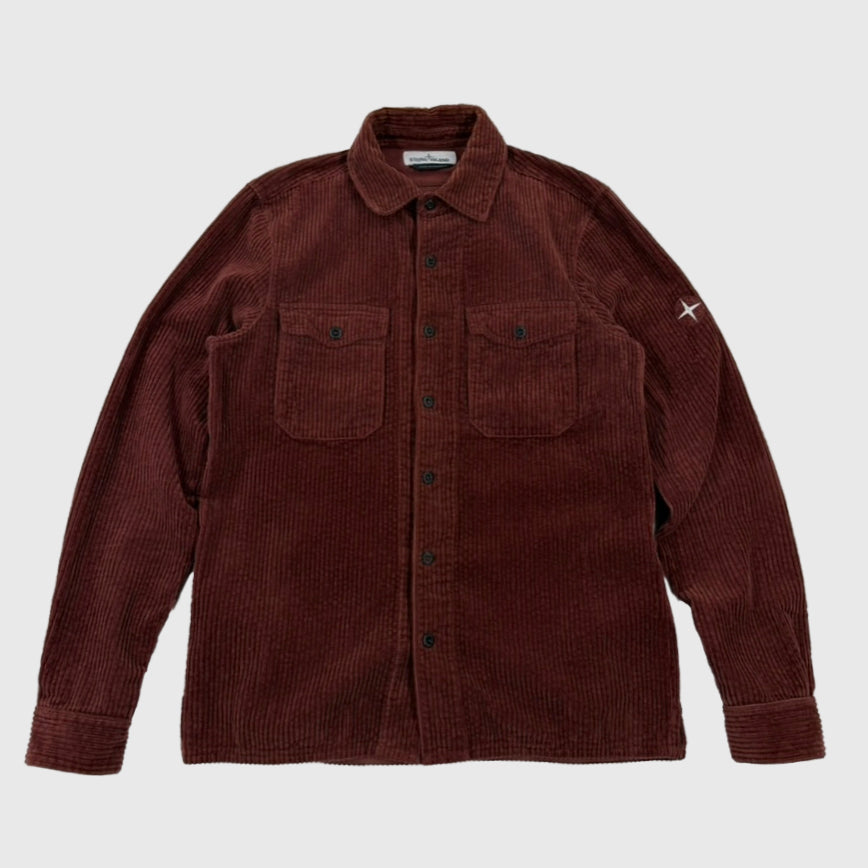 Stone Island Corduroy Overshirt Burgundy Size Small - badge view