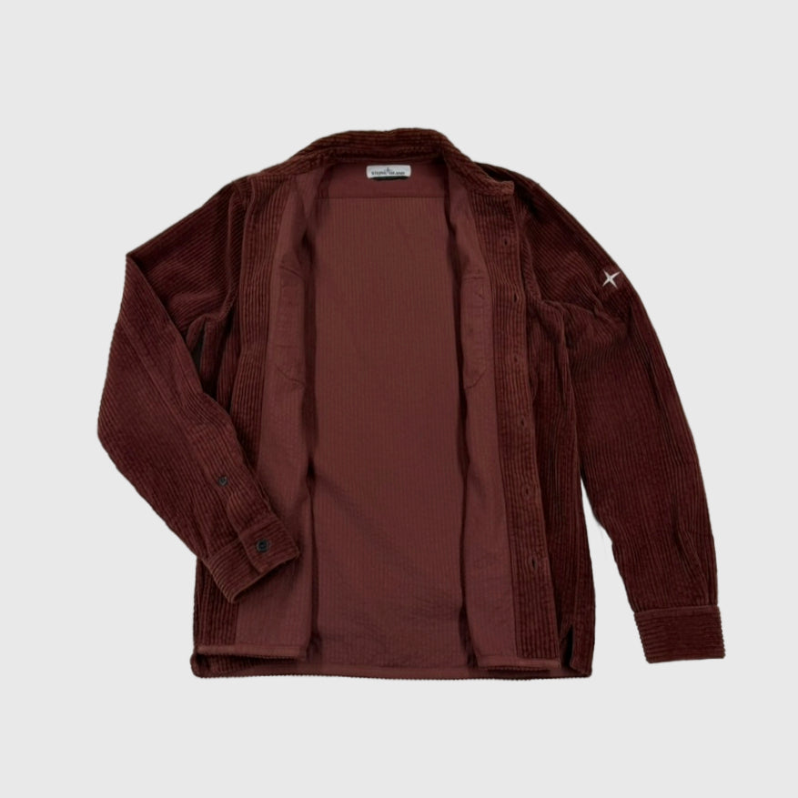 Stone Island Corduroy Overshirt Burgundy Size Small - front view