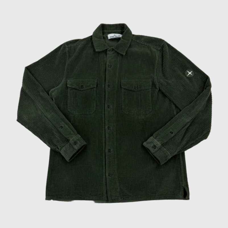 Stone Island Corduroy Overshirt Olive Green Size Medium - back view