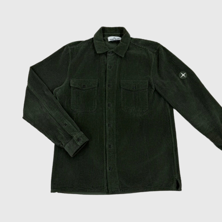Stone Island Corduroy Overshirt Olive Green Size Medium - front view