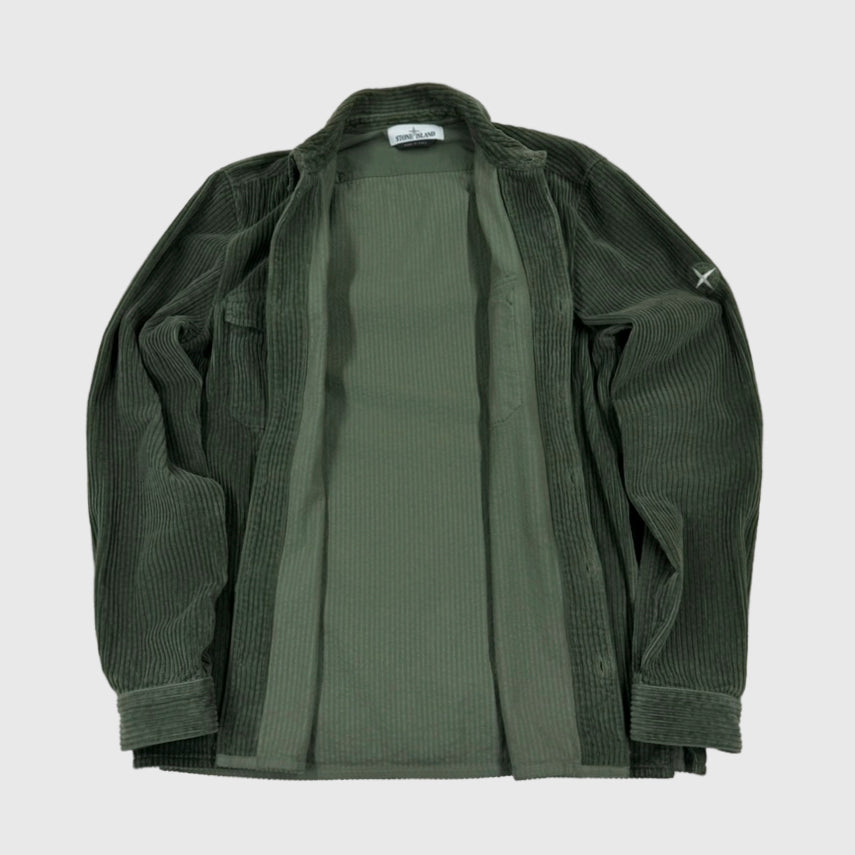 Stone Island Corduroy Overshirt Olive Green Size Medium - label view