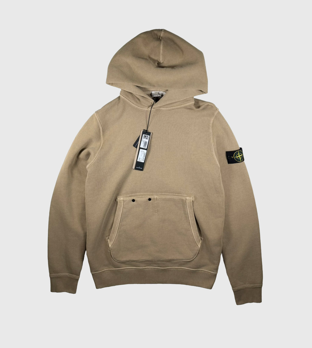 Stone Island Diagonal Fleece Old Effect Hoodie Beige Size Medium - label view