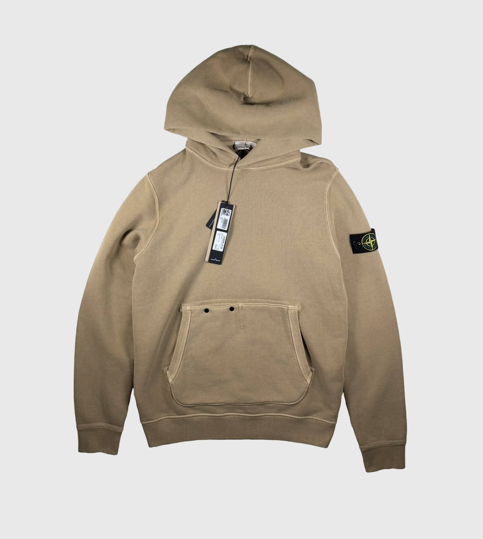 Stone Island Diagonal Fleece Old Effect Hoodie Beige Size Small - label view