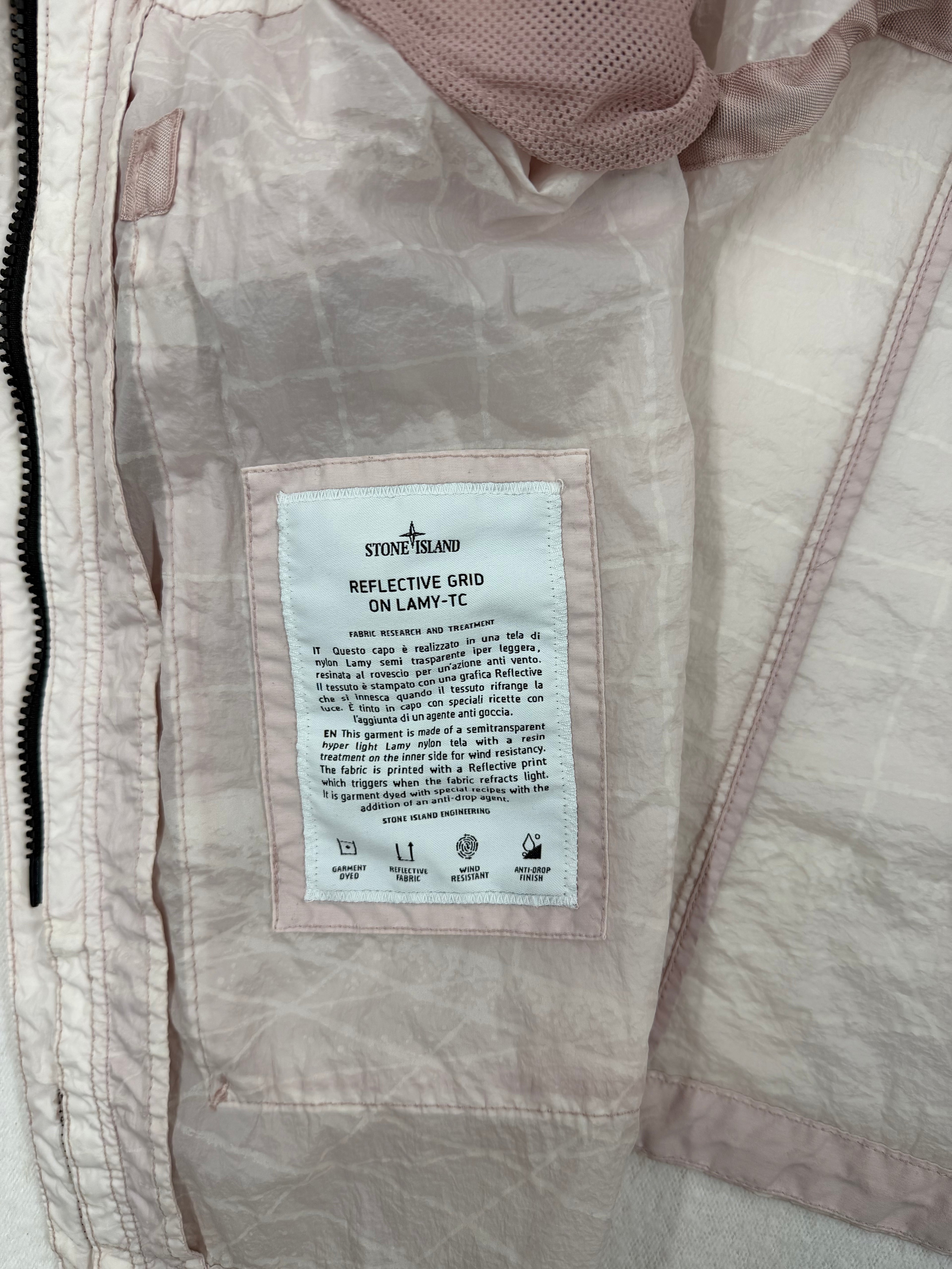 Stone Island Reflective Grid on Lamy-TC Parka Antique Rose Size XL - label view