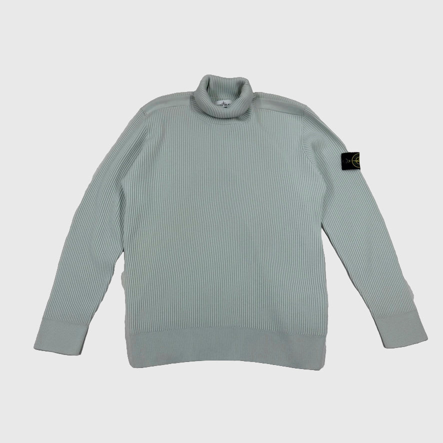 Stone Island Ribbed Wool Turtleneck Sage Green Size XXL - front view
