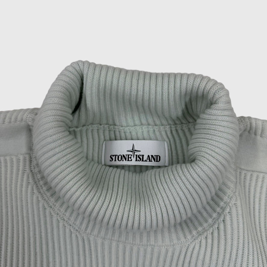 Stone Island Ribbed Wool Turtleneck Sage Green Size XXL - label view