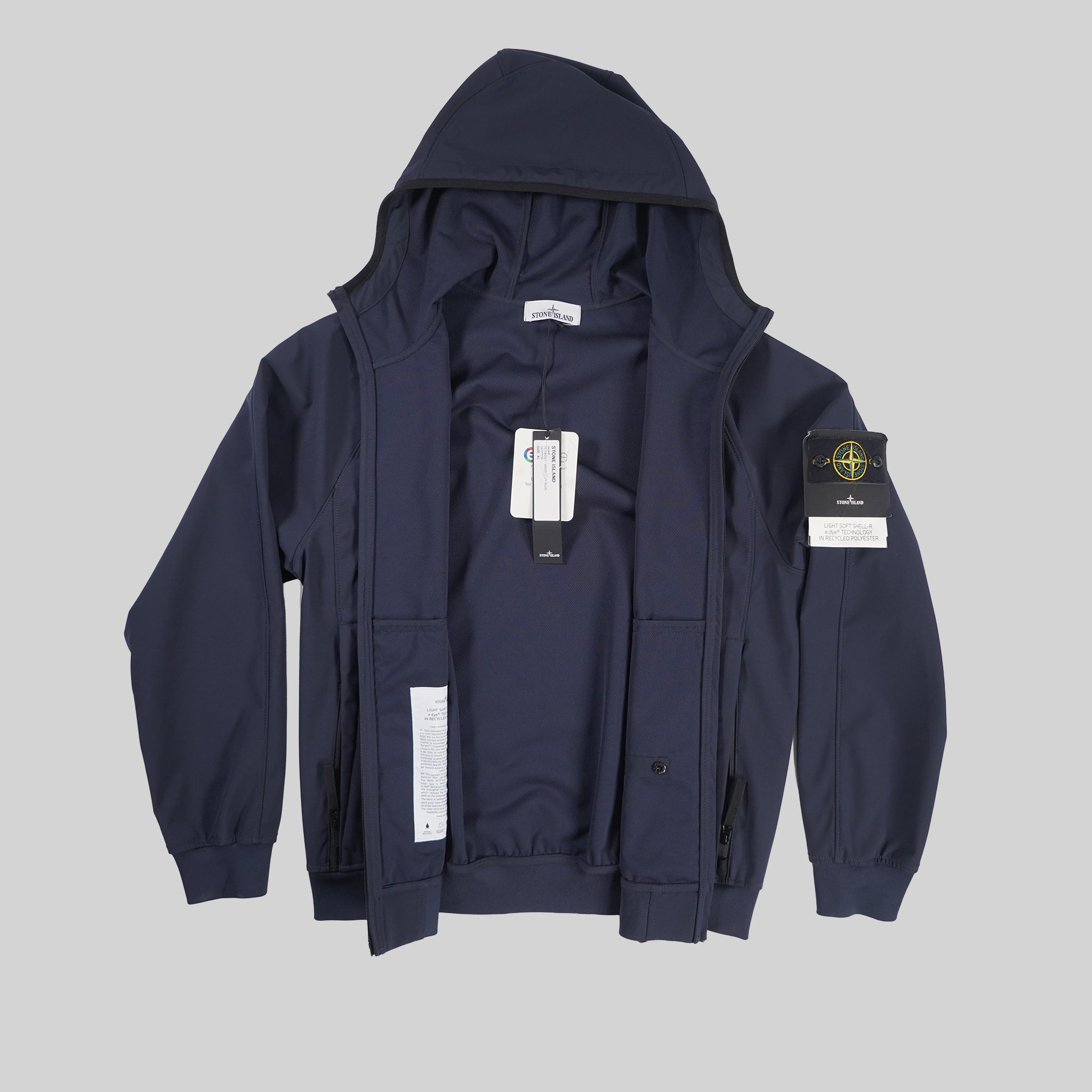 Stone Island Navy Light Soft Shell-R_E.Dye ®Technology In Recycled Polyester Jacket