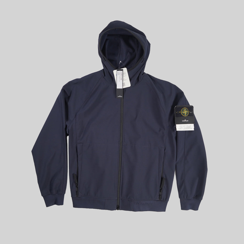 Stone Island Navy Light Soft Shell-R_E.Dye ®Technology In Recycled Polyester Jacket